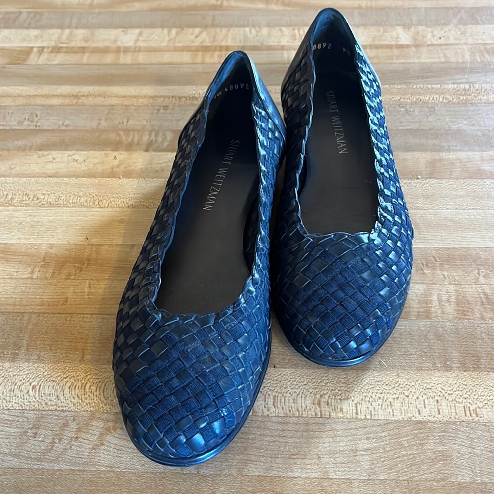 Stuart Weitzman Woven leather and fabric flat
